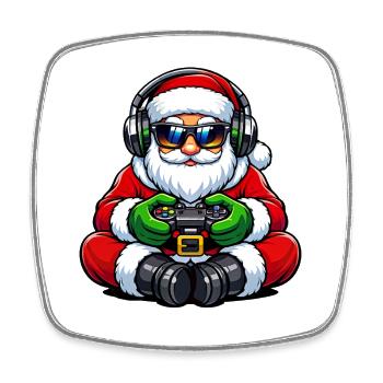 Gamer Weihnachtsmann Spielt Videospiel-Controller - Viereckiger Kühlschrankmagnet - Weiß - Vorne