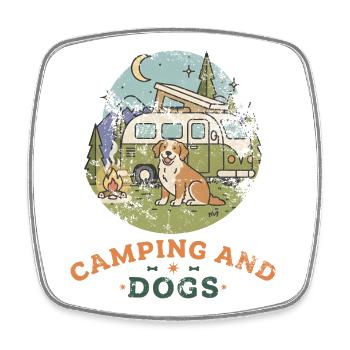 Camping And Dogs - Viereckiger Kühlschrankmagnet - Weiß - Vorne
