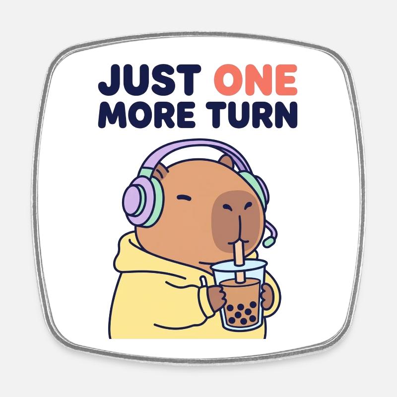 Gamer Capybara Boba Tea noch eine Runde - Viereckiger Kühlschrankmagnet - Weiß