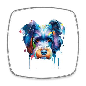 Vibrant Colourful Abstract Dog Portrait Art - Square fridge magnet - white - Front