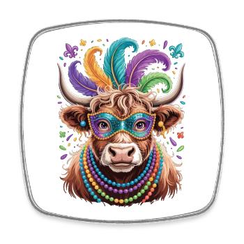 Mardi Gras Highland Cow Shirt Karneval - Viereckiger Kühlschrankmagnet - Weiß - Vorne