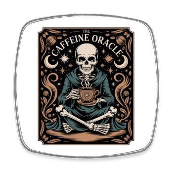 The Caffeine Oracle Skeleton Coffee Oracle - Square fridge magnet - white - Front