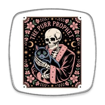 The Purr Prophet Skeleton Cat Occult - Square fridge magnet - white - Front