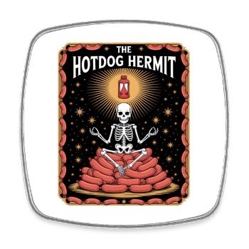 The Hotdog Hermit Skeleton Meditates On Sausages - Square fridge magnet - white - Front