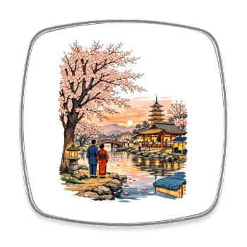 Traditioneller Japanischer Kirschblüten - Viereckiger Kühlschrankmagnet - Weiß - Vorne