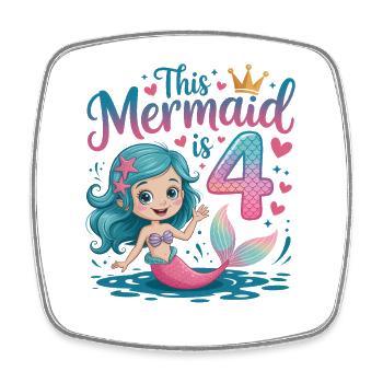 Mermaid 4th Birthday 4 Years - Square fridge magnet - white - Front