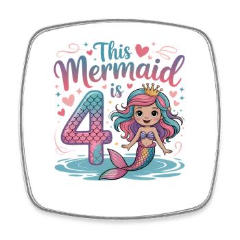 Mermaid 4th Birthday 4 Years - Square fridge magnet - white - Front