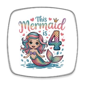 Mermaid 4th Birthday 4 Years - Square fridge magnet - white - Front