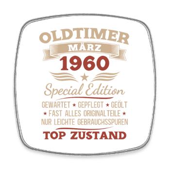 66. Geburtstag Geschenk Mann Oldtimer März 1960 - Viereckiger Kühlschrankmagnet - Weiß - Vorne