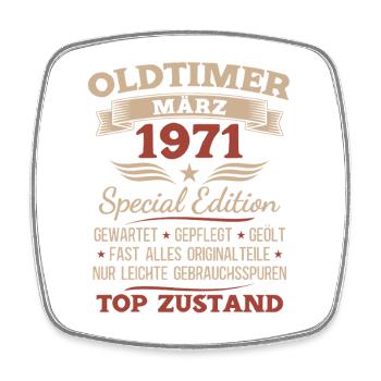 55. Geburtstag Geschenk Mann Oldtimer März 1971 - Viereckiger Kühlschrankmagnet - Weiß - Vorne