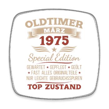 51. Geburtstag Geschenk Mann Oldtimer März 1975 - Viereckiger Kühlschrankmagnet - Weiß - Vorne
