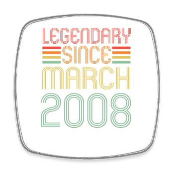 Legendary since March 2008, Retro, Birthday - Square fridge magnet - white - Front