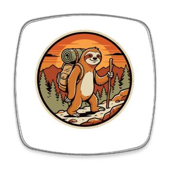 Faultier Wanderer Retro Badge - Viereckiger Kühlschrankmagnet - Weiß - Vorne