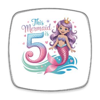 Mermaid 5th Birthday 5 Years - Square fridge magnet - white - Front