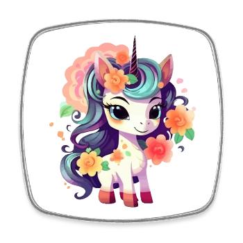 Pastell-Einhorn mit Blumenkrone - Viereckiger Kühlschrankmagnet - Weiß - Vorne