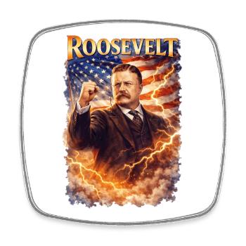 Roosevelt Kraftporträt mit Flagge - Viereckiger Kühlschrankmagnet - Weiß - Vorne