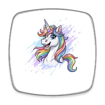 Éclaboussure de tête de licorne arc-en-ciel - Magnet carré - blanc - Devant