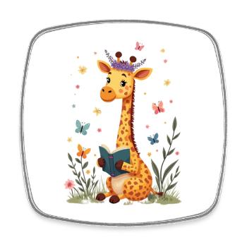 Cute Giraffe Reading Book Flowers Bookish - Square fridge magnet - white - Front
