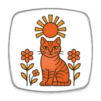 Sun cat in the orange forest - Square fridge magnet - white - Front