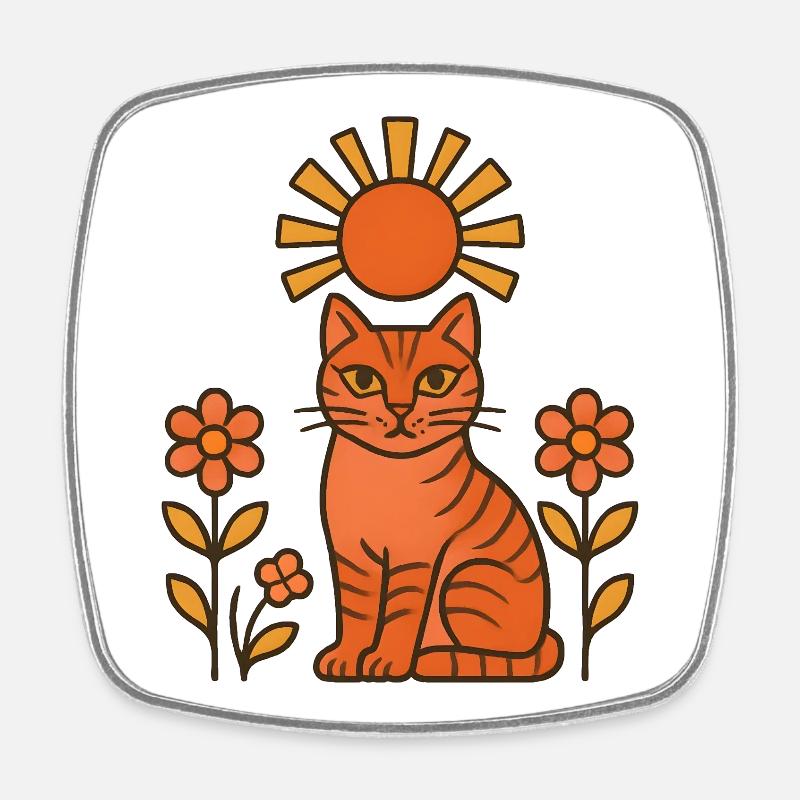 Sun cat in the orange forest - Square fridge magnet - white