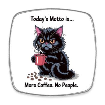 More Coffee No People Shirt with Black Cat - Square fridge magnet - white - Front