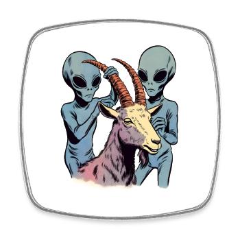 Aliens abduct goat - Square fridge magnet - white - Front