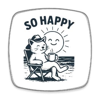 Chillende Katze am Strand – So Happy Design - Viereckiger Kühlschrankmagnet - Weiß - Vorne