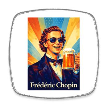 Retro Beer Portrait in Warm Sunbeams - Square fridge magnet - white - Front