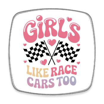 Car Racing Sayings Girl Racing Car Gift - Square fridge magnet - white - Front