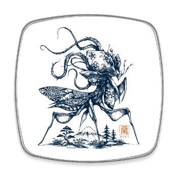 Orchid Mantis Mount Fuji - Square fridge magnet - white - Front