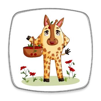 Lina la girafe et son panier de cerises - Magnet carré - blanc - Devant