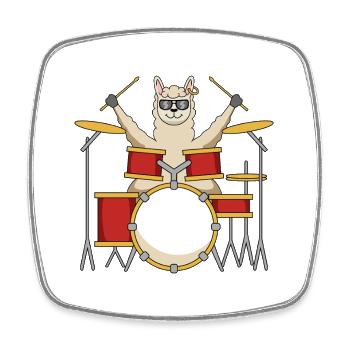 Cool Llama Drummer Cartoon Design - Square fridge magnet - white - Front