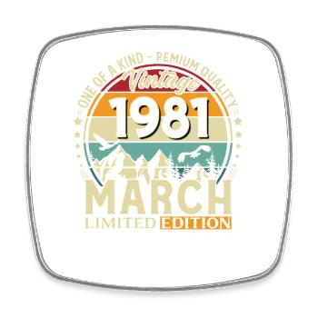 45. Geburtstag Geschenk Mann Vintage März 1981 - Viereckiger Kühlschrankmagnet - Weiß - Vorne
