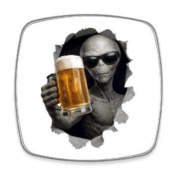 Alien Drinking Beer Looking Out Of Shirt - Square fridge magnet - white - Front
