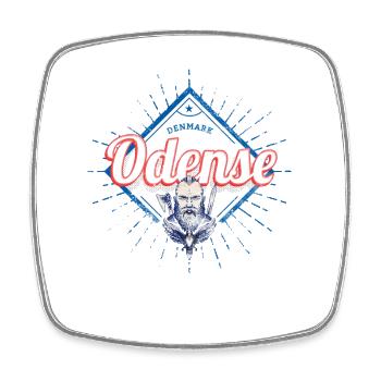 Ville d’Odense, Danemark, avec souvenir de vacances viking - Magnet carré - blanc - Devant