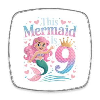 Mermaid 9th Birthday 9 Years - Square fridge magnet - white - Front