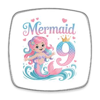 Mermaid 9th Birthday 9 Years - Square fridge magnet - white - Front