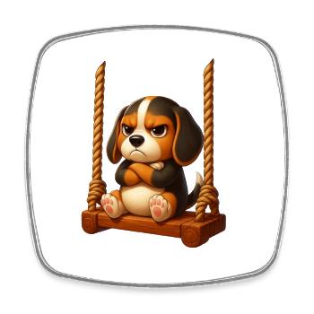Grumpy Beagle Cartoon Dog Playground Swing - Square fridge magnet - white - Front