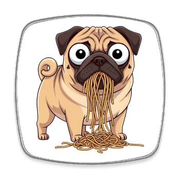 Carlin drôle avec spaghettis Italiens pâtes - Magnet carré - blanc - Devant