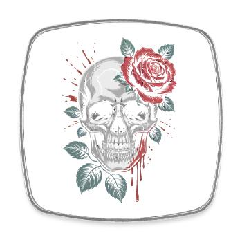 Rose on the skull: gloomy vintage tattoo style - Square fridge magnet - white - Front
