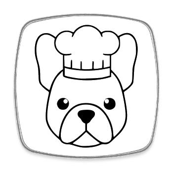Frenchie Chef's Hat Head Outline - Square fridge magnet - white - Front