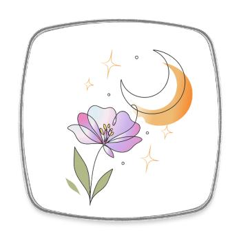 Blume mit Mond Line Art Illustration  - Viereckiger Kühlschrankmagnet - Weiß - Vorne