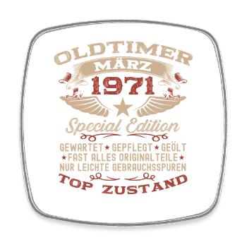 55. Geburtstag Geschenk Mann Oldtimer März 1971 - Viereckiger Kühlschrankmagnet - Weiß - Vorne
