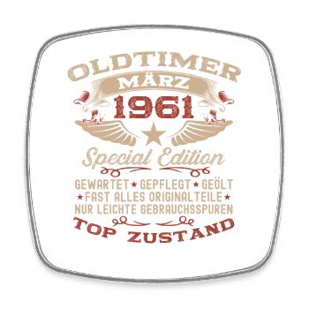 65. Geburtstag Geschenk Mann Oldtimer März 1961 - Viereckiger Kühlschrankmagnet - Weiß - Vorne