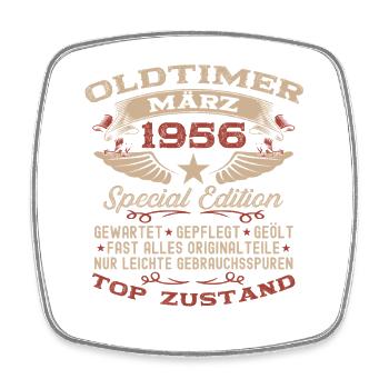 70. Geburtstag Geschenk Mann Oldtimer März 1956 - Viereckiger Kühlschrankmagnet - Weiß - Vorne
