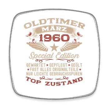 66. Geburtstag Geschenk Mann Oldtimer März 1960 - Viereckiger Kühlschrankmagnet - Weiß - Vorne
