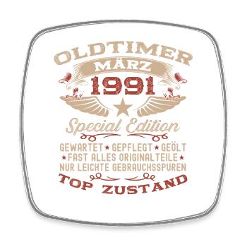 35. Geburtstag Geschenk Mann Oldtimer März 1991 - Viereckiger Kühlschrankmagnet - Weiß - Vorne