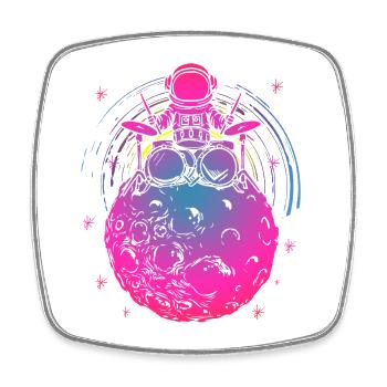 Neon astronaut on colorful moon - Square fridge magnet - white - Front