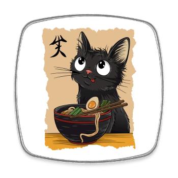 Funny black Cat eating Ramen Noodles Japan Food - Viereckiger Kühlschrankmagnet - Weiß - Vorne