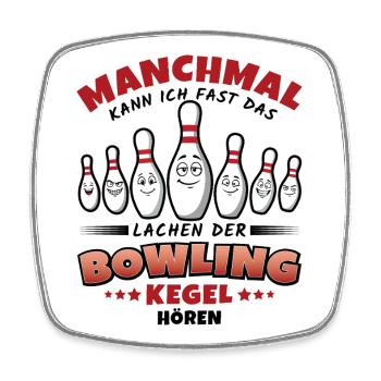 Bowling Lustiger Spruch – Lachende Kegel - Viereckiger Kühlschrankmagnet - Weiß - Vorne